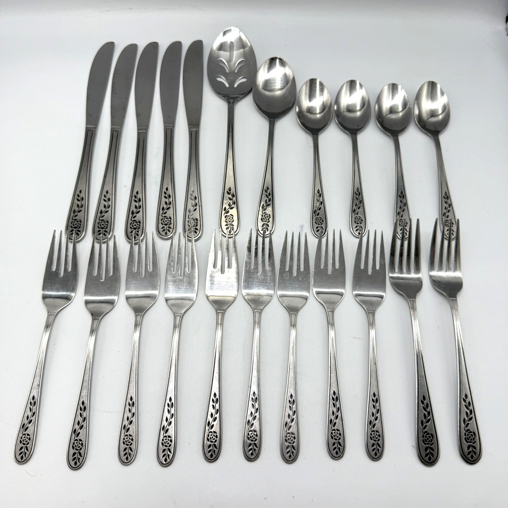 22 QTY Rogers Stanley Roberts Floral Mist Stainless Korea Silverware Flatware
